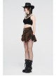 Metal Buckle Belt Metal Eyelets Loop Decoration Irregular Hem Brown Print Punk Skirt
