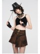 Metal Buckle Belt Metal Eyelets Loop Decoration Irregular Hem Brown Print Punk Skirt