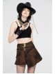 Metal Buckle Belt Metal Eyelets Loop Decoration Irregular Hem Brown Print Punk Skirt