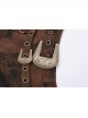 Metal Buckle Belt Metal Eyelets Loop Decoration Irregular Hem Brown Print Punk Skirt