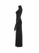 High Collar Front Chest Hollow-Out Embroidery Flare Sleeves Back Waist Lace-Up Black Gothic Knitted Jacquard Long Dress