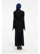 High Collar Front Chest Hollow-Out Embroidery Flare Sleeves Back Waist Lace-Up Black Gothic Knitted Jacquard Long Dress