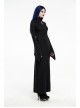 High Collar Front Chest Hollow-Out Embroidery Flare Sleeves Back Waist Lace-Up Black Gothic Knitted Jacquard Long Dress