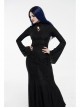 High Collar Front Chest Hollow-Out Embroidery Flare Sleeves Back Waist Lace-Up Black Gothic Knitted Jacquard Long Dress