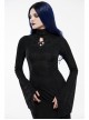 High Collar Front Chest Hollow-Out Embroidery Flare Sleeves Back Waist Lace-Up Black Gothic Knitted Jacquard Long Dress