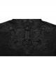High Collar Front Chest Hollow-Out Embroidery Flare Sleeves Back Waist Lace-Up Black Gothic Knitted Jacquard Long Dress