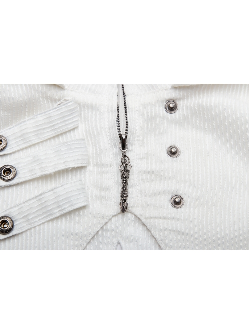 White Hood Metal Buttons Off-Shoulder Chest Hollow-Out Metal Eyelets Lace-Up Flare Sleeves Black Gothic Dress