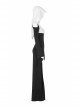 White Hood Metal Buttons Off-Shoulder Chest Hollow-Out Metal Eyelets Lace-Up Flare Sleeves Black Gothic Dress
