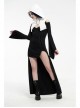 White Hood Metal Buttons Off-Shoulder Chest Hollow-Out Metal Eyelets Lace-Up Flare Sleeves Black Gothic Dress