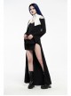 White Hood Metal Buttons Off-Shoulder Chest Hollow-Out Metal Eyelets Lace-Up Flare Sleeves Black Gothic Dress