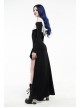 White Hood Metal Buttons Off-Shoulder Chest Hollow-Out Metal Eyelets Lace-Up Flare Sleeves Black Gothic Dress