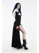 White Hood Metal Buttons Off-Shoulder Chest Hollow-Out Metal Eyelets Lace-Up Flare Sleeves Black Gothic Dress