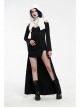 White Hood Metal Buttons Off-Shoulder Chest Hollow-Out Metal Eyelets Lace-Up Flare Sleeves Black Gothic Dress