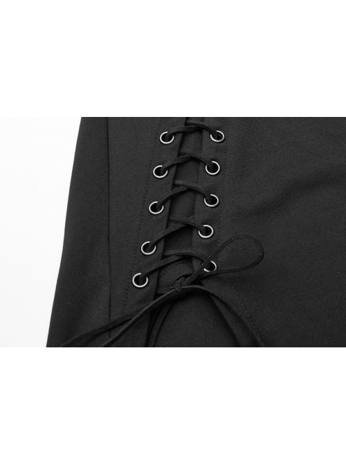 White Hood Metal Buttons Off-Shoulder Chest Hollow-Out Metal Eyelets Lace-Up Flare Sleeves Black Gothic Dress