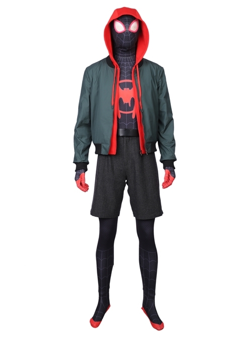 Spider-Man Into The Spider-Verse Spider-Man Miles Morales Halloween Cosplay Costume Male Version Hoodie Full Set Without Bodysuit