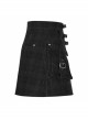Front Metal Buckle Zipper Pockets Black Punk Camouflage Plaid A-Shaped Short Skirt