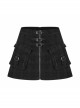 Front Metal Buckle Zipper Pockets Black Punk Camouflage Plaid A-Shaped Short Skirt