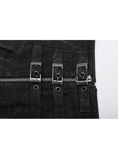 Front Metal Buckle Zipper Pockets Black Punk Camouflage Plaid A-Shaped Short Skirt