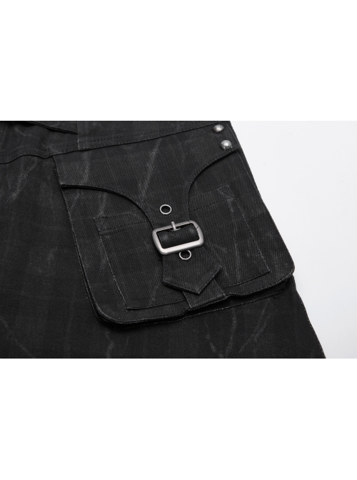 Front Metal Buckle Zipper Pockets Black Punk Camouflage Plaid A-Shaped Short Skirt