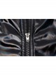 High Collar Front Chest Hollow-Out Lace-Up Long Sleeves Black Punk Shiny PU Leather Knitting Short Dress
