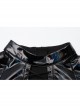High Collar Front Chest Hollow-Out Lace-Up Long Sleeves Black Punk Shiny PU Leather Knitting Short Dress