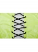 High Collar Front Chest Hollow-Out Lace-Up Long Sleeves Fluorescent Green Punk Shiny PU Leather Knitting Short Dress
