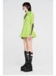High Collar Front Chest Hollow-Out Lace-Up Long Sleeves Fluorescent Green Punk Shiny PU Leather Knitting Short Dress