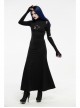 High Collar Shoulder Splice Mesh Front Chest Hollow-Out Lace Embroidery Slit Long Sleeve Lace Cuff Black Gothic  Tight Long Dress