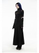 High Collar Shoulder Splice Mesh Front Chest Hollow-Out Lace Embroidery Slit Long Sleeve Lace Cuff Black Gothic  Tight Long Dress