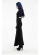 High Collar Shoulder Splice Mesh Front Chest Hollow-Out Lace Embroidery Slit Long Sleeve Lace Cuff Black Gothic  Tight Long Dress