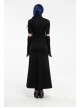 High Collar Shoulder Splice Mesh Front Chest Hollow-Out Lace Embroidery Slit Long Sleeve Lace Cuff Black Gothic  Tight Long Dress