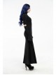 High Collar Shoulder Splice Mesh Front Chest Hollow-Out Lace Embroidery Slit Long Sleeve Lace Cuff Black Gothic  Tight Long Dress