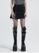 Front Zipper Rivets Decoration Side Splice Classic Red Plaid Rough Selvage Hem Black Punk Twill Short Skirt