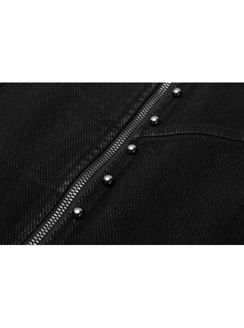 Front Zipper Rivets Decoration Side Splice Classic Red Plaid Rough Selvage Hem Black Punk Twill Short Skirt