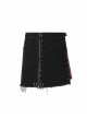 Front Zipper Rivets Decoration Side Splice Classic Red Plaid Rough Selvage Hem Black Punk Twill Short Skirt