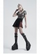 Front Zipper Rivets Decoration Side Splice Classic Red Plaid Rough Selvage Hem Black Punk Twill Short Skirt