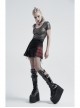 Front Zipper Rivets Decoration Side Splice Classic Red Plaid Rough Selvage Hem Black Punk Twill Short Skirt