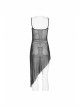 V-Neck Metal Eyelets Lace-Up Open Fork Tilt Hem Silver Punk Press Glue Mesh Sling Dress