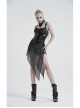 V-Neck Metal Eyelets Lace-Up Open Fork Tilt Hem Silver Punk Press Glue Mesh Sling Dress