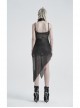 V-Neck Metal Eyelets Lace-Up Open Fork Tilt Hem Silver Punk Press Glue Mesh Sling Dress