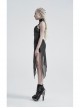 V-Neck Metal Eyelets Lace-Up Open Fork Tilt Hem Silver Punk Press Glue Mesh Sling Dress