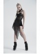 V-Neck Metal Eyelets Lace-Up Open Fork Tilt Hem Silver Punk Press Glue Mesh Sling Dress