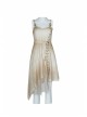 Hasp Straps Metal Eyelets Bandage Woolen Knitted Splice Mesh Gradient Spray Painting Irregular Hem White Punk Sling Dress