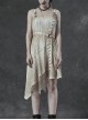 Hasp Straps Metal Eyelets Bandage Woolen Knitted Splice Mesh Gradient Spray Painting Irregular Hem White Punk Sling Dress