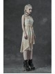 Hasp Straps Metal Eyelets Bandage Woolen Knitted Splice Mesh Gradient Spray Painting Irregular Hem White Punk Sling Dress