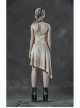 Hasp Straps Metal Eyelets Bandage Woolen Knitted Splice Mesh Gradient Spray Painting Irregular Hem White Punk Sling Dress