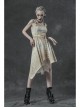 Hasp Straps Metal Eyelets Bandage Woolen Knitted Splice Mesh Gradient Spray Painting Irregular Hem White Punk Sling Dress