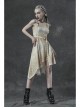 Hasp Straps Metal Eyelets Bandage Woolen Knitted Splice Mesh Gradient Spray Painting Irregular Hem White Punk Sling Dress