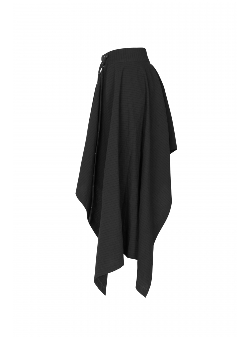 Metal Eyelets Strap Ghost Head Nail Asymmetric Hem Black Punk Striped Jacquard Skirt
