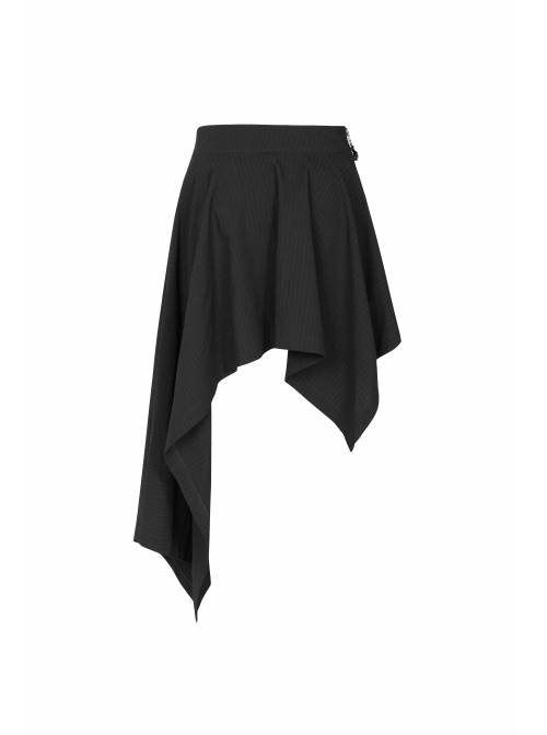 Metal Eyelets Strap Ghost Head Nail Asymmetric Hem Black Punk Striped Jacquard Skirt